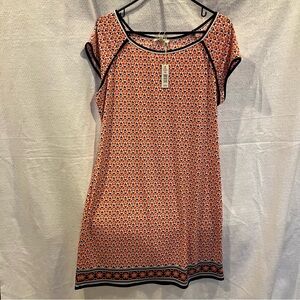 Max Studio Orange/Black Dress XL NWT short cap sleeve, pull on, border print